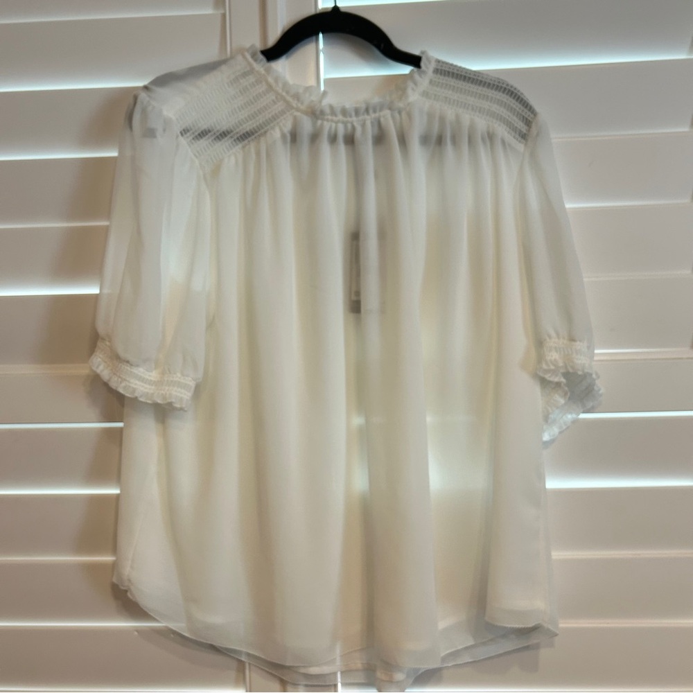 Adrianna Papell Woven Chiffon Ruffle Detail Smocked Blouse Ivory Size Large